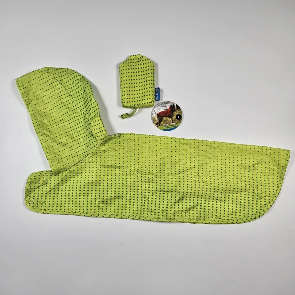 RC Pets Packable Dog Rain Pocho Lime Halftone Large Green Polka Dot Jacket